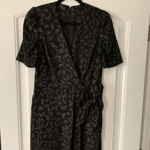 Alex Marie 6 Margot Black Leopard Shimmer Jacquard Short Sleeve Sheath Dress